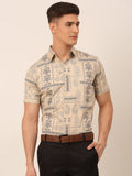 Jainish Men's Cotton Printed Formal Shirts - Beige | Grocsy
