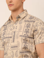 Jainish Men's Cotton Printed Formal Shirts - Beige | Grocsy