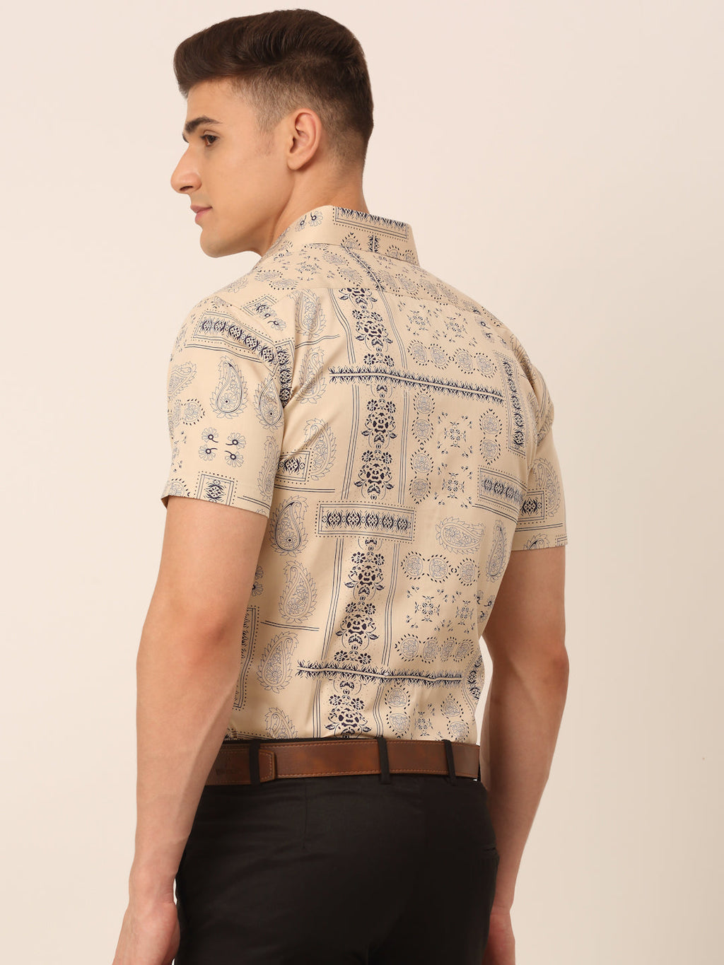 Jainish Men's Cotton Printed Formal Shirts - Beige | Grocsy