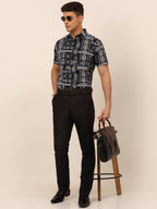 Jainish Men's Cotton Printed Formal Shirts - Navy Blue | Grocsy