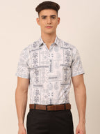 Jainish Men's Cotton Printed Formal Shirts - White | Grocsy