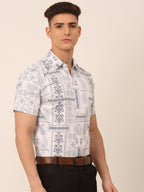 Jainish Men's Cotton Printed Formal Shirts - White | Grocsy