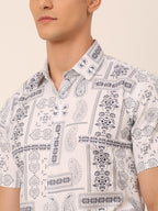 Jainish Men's Cotton Printed Formal Shirts - White | Grocsy