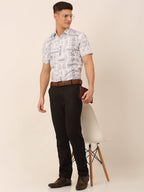 Jainish Men's Cotton Printed Formal Shirts - White | Grocsy