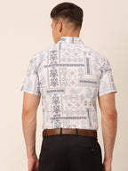Jainish Men's Cotton Printed Formal Shirts - White | Grocsy