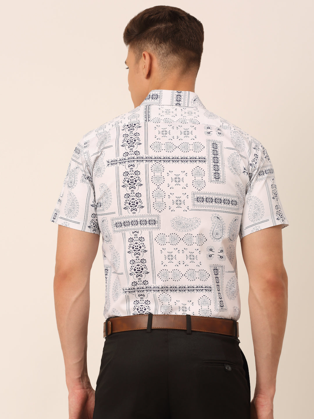 Jainish Men's Cotton Printed Formal Shirts - White | Grocsy