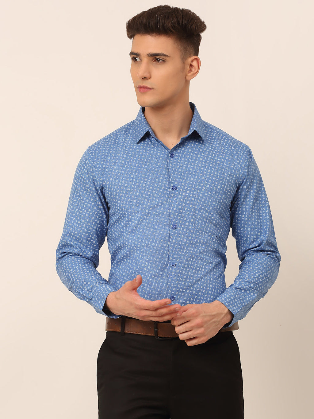 Jainish Men's Blue Classic Printed Formal Shirt | Grocsy