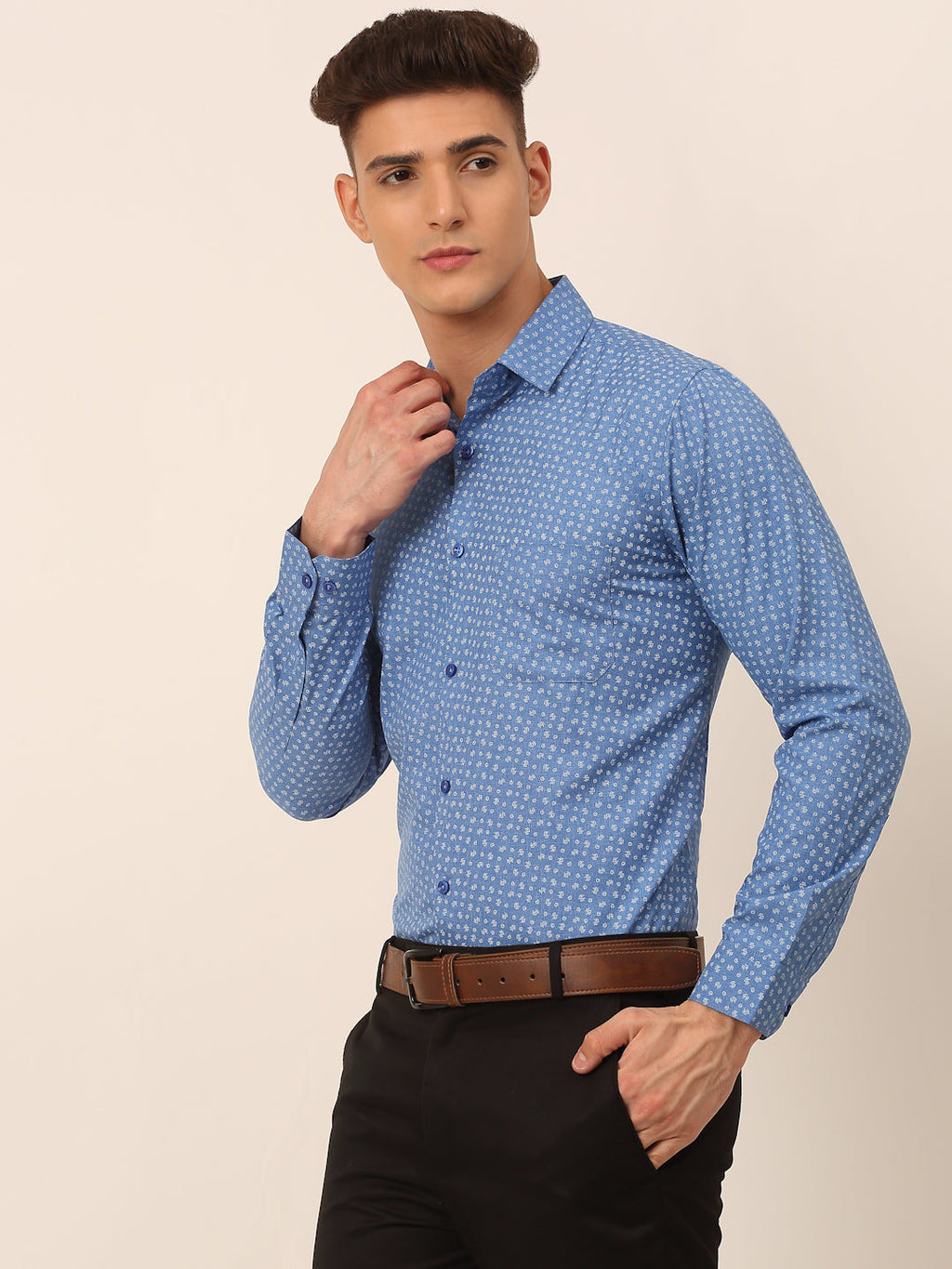 Jainish Men's Blue Classic Printed Formal Shirt | Grocsy