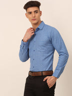 Jainish Men's Blue Classic Printed Formal Shirt | Grocsy