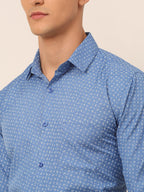 Jainish Men's Blue Classic Printed Formal Shirt | Grocsy