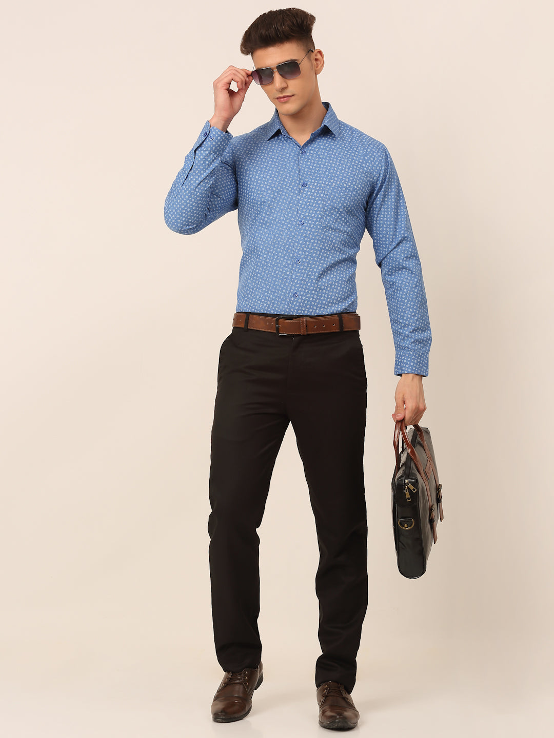 Jainish Men's Blue Classic Printed Formal Shirt | Grocsy