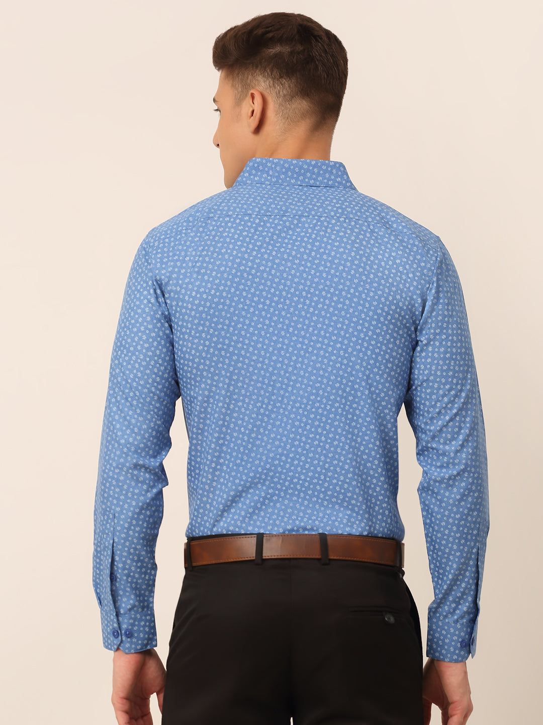Jainish Men's Blue Classic Printed Formal Shirt | Grocsy