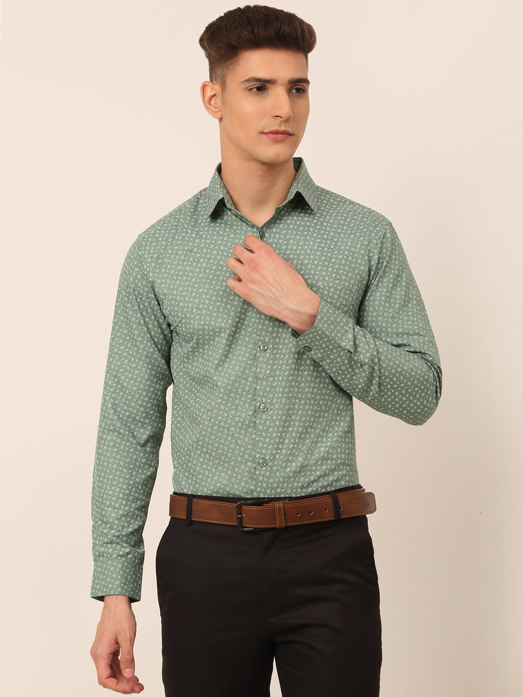Jainish Men's Green Classic Printed Formal Shirt | Grocsy
