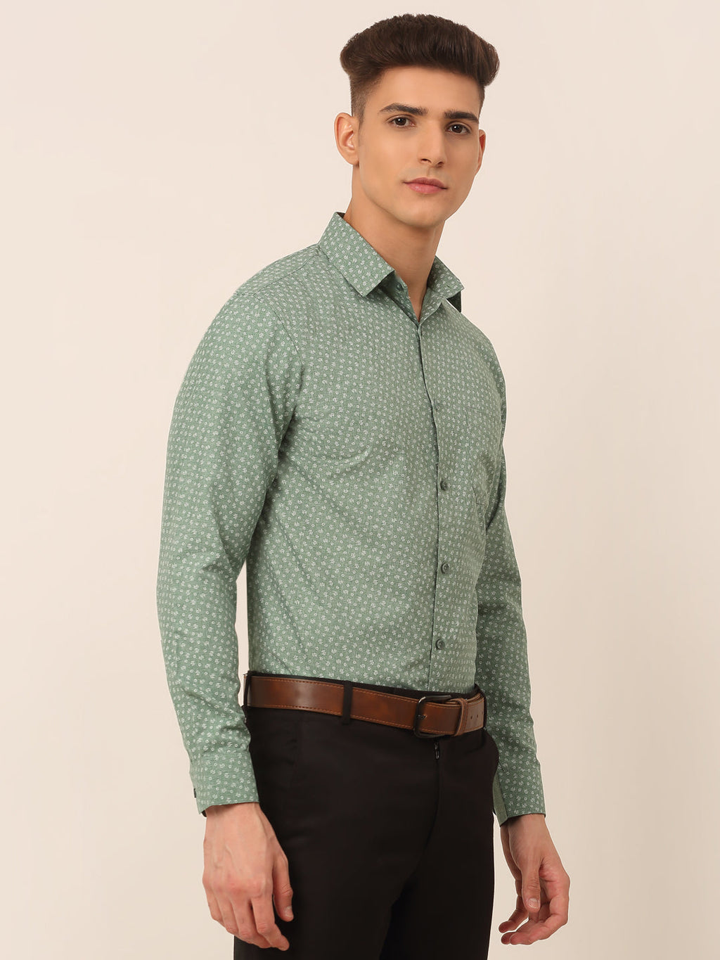 Jainish Men's Green Classic Printed Formal Shirt | Grocsy