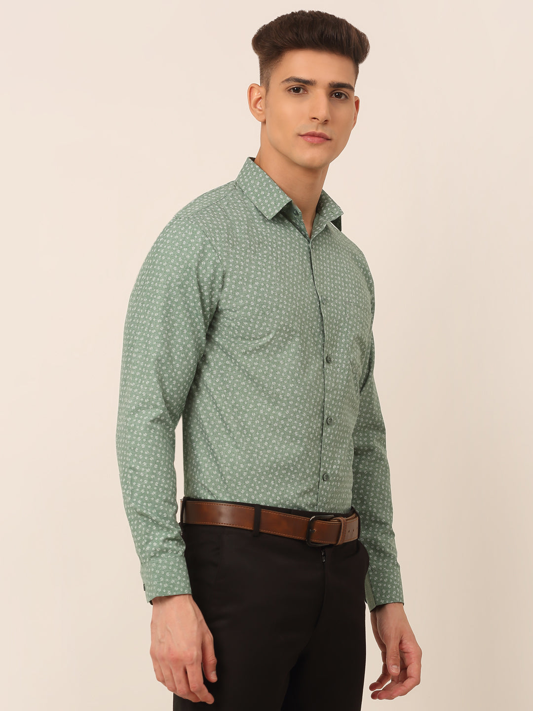 Jainish Men's Green Classic Printed Formal Shirt | Grocsy