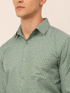 Jainish Men's Green Classic Printed Formal Shirt | Grocsy