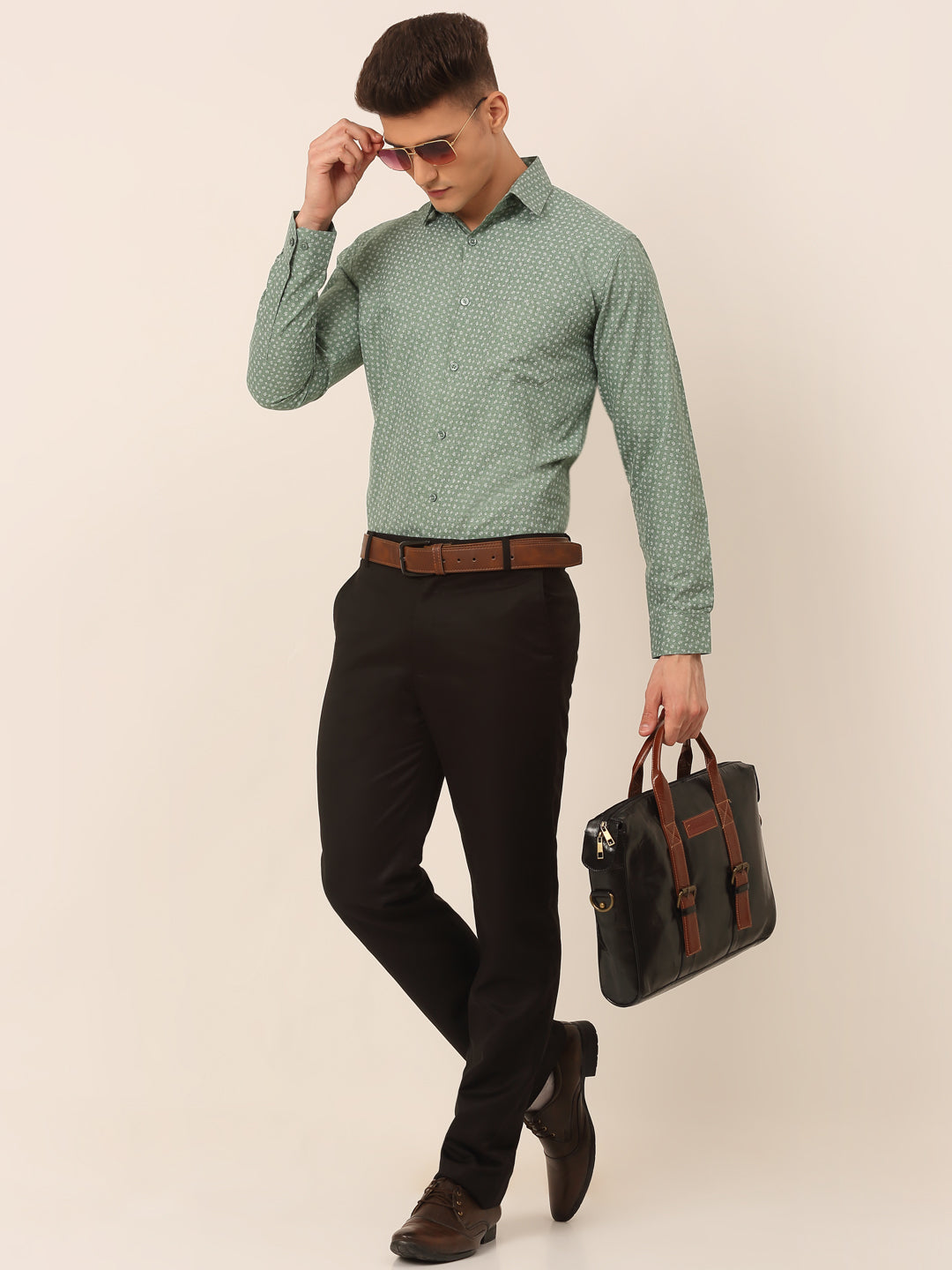 Jainish Men's Green Classic Printed Formal Shirt | Grocsy