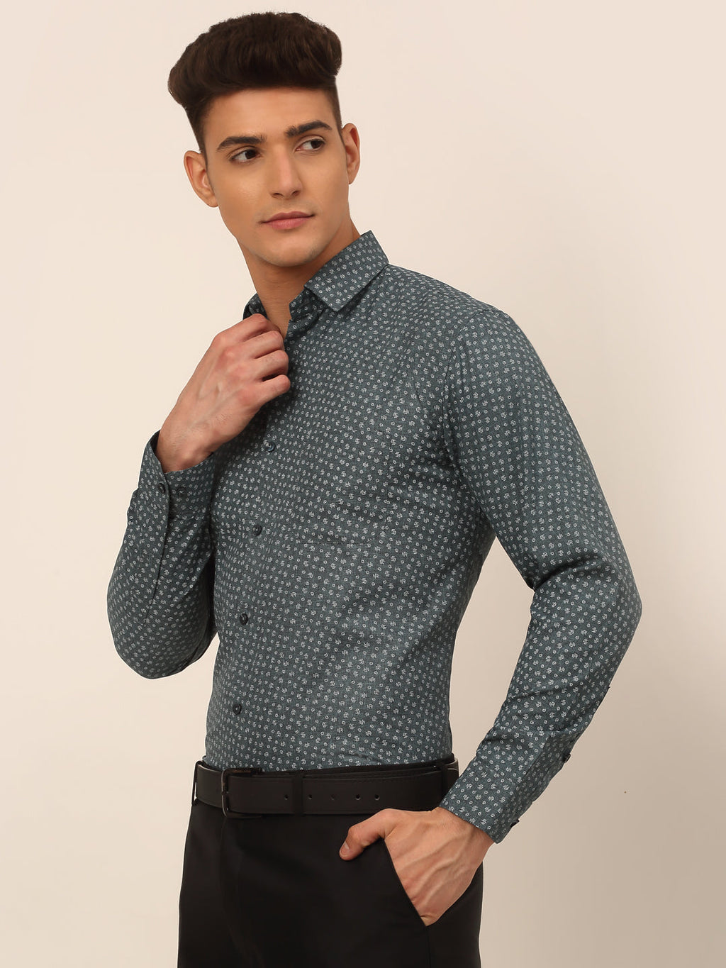 Jainish Men's Grey Classic Printed Formal Shirt | Grocsy