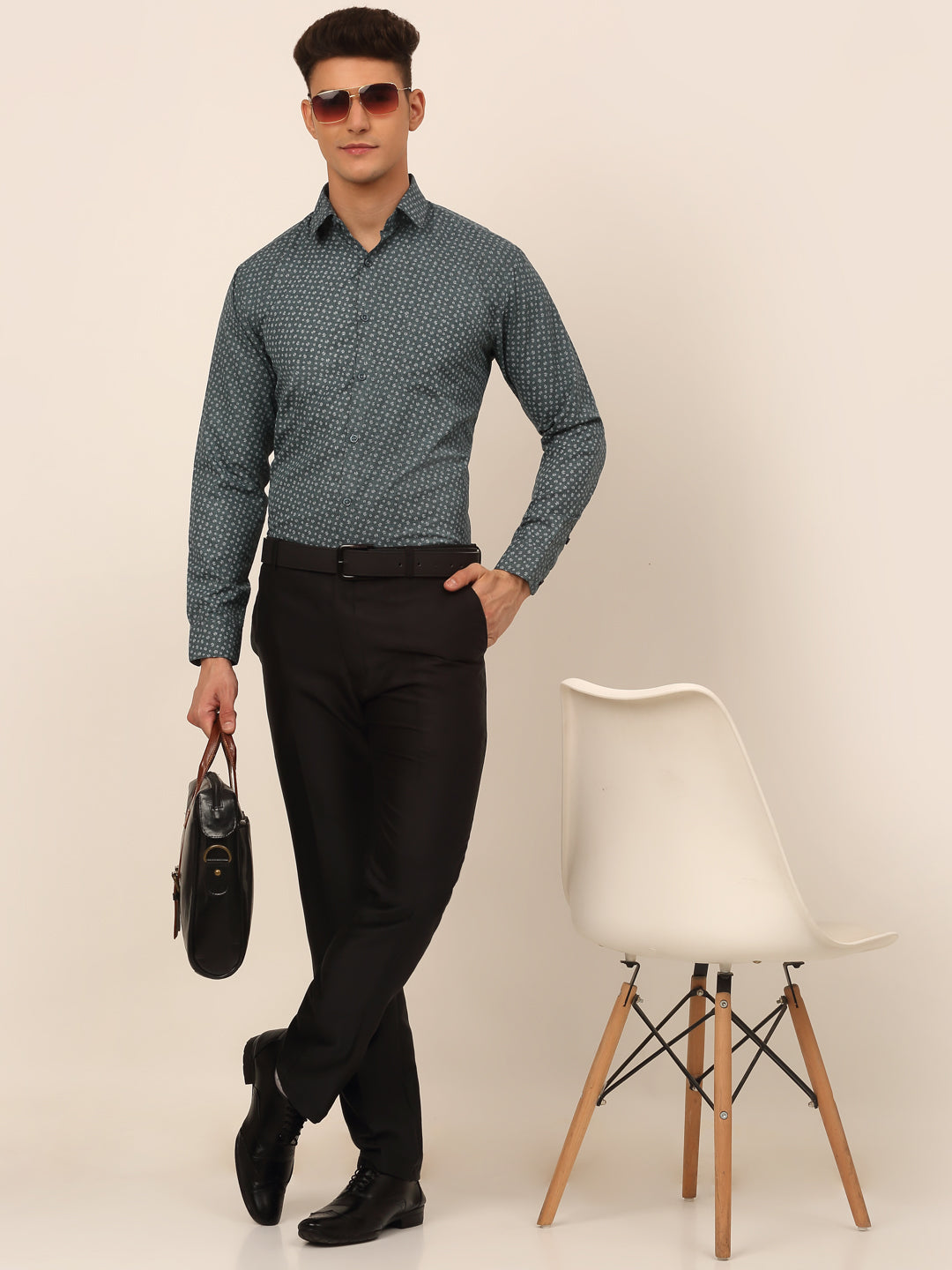 Jainish Men's Grey Classic Printed Formal Shirt | Grocsy