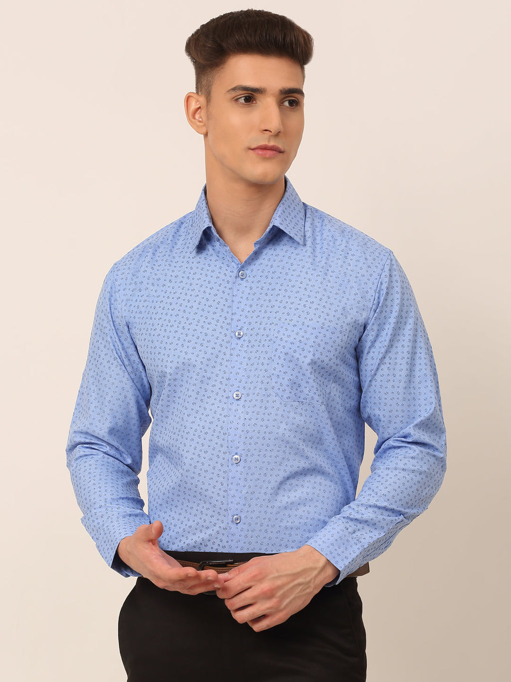 Jainish Men's Blue Classic Printed Formal Shirt | Grocsy