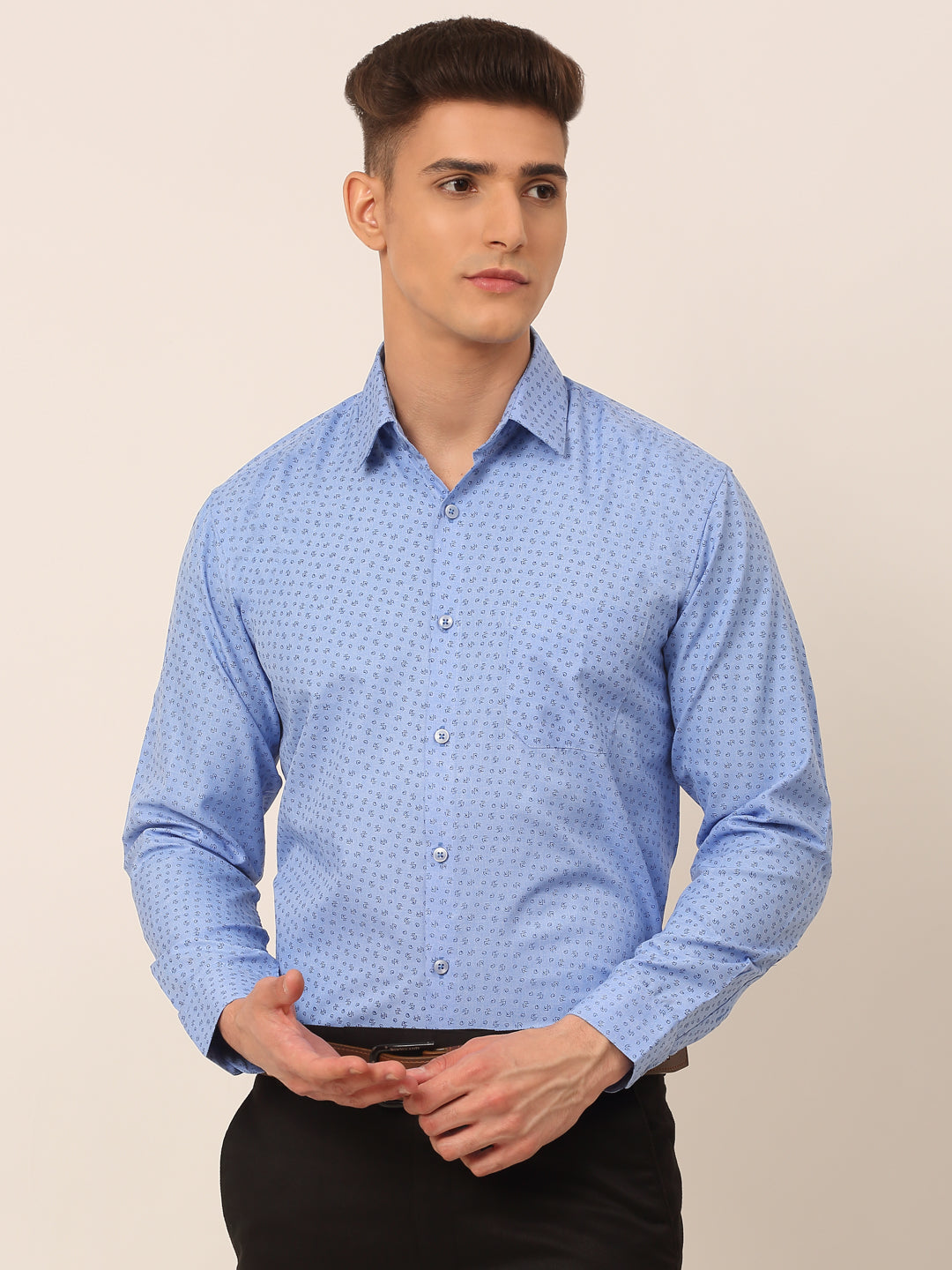 Jainish Men's Blue Classic Printed Formal Shirt | Grocsy