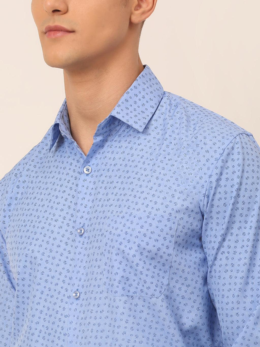Jainish Men's Blue Classic Printed Formal Shirt | Grocsy