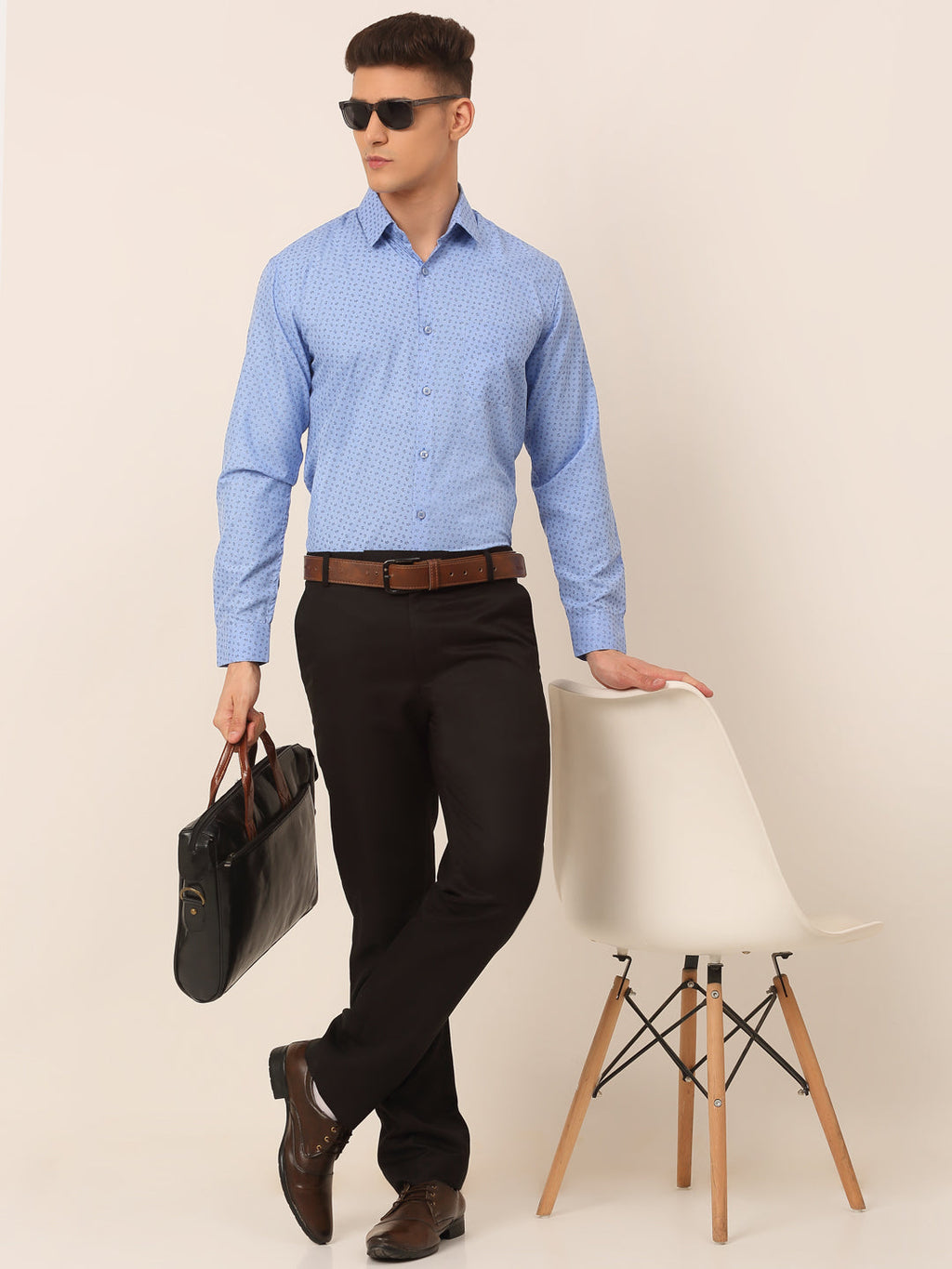 Jainish Men's Blue Classic Printed Formal Shirt | Grocsy