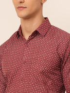 Jainish Men's Maroon Classic Printed Formal Shirt | Grocsy