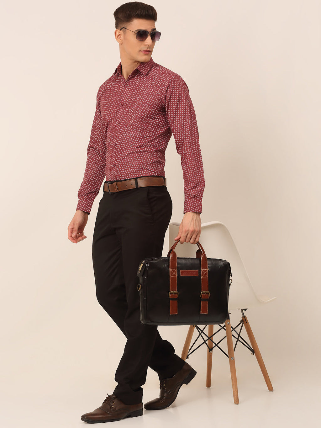 Jainish Men's Maroon Classic Printed Formal Shirt | Grocsy