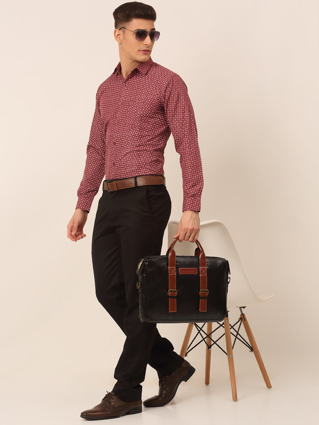 Jainish Men's Maroon Classic Printed Formal Shirt | Grocsy