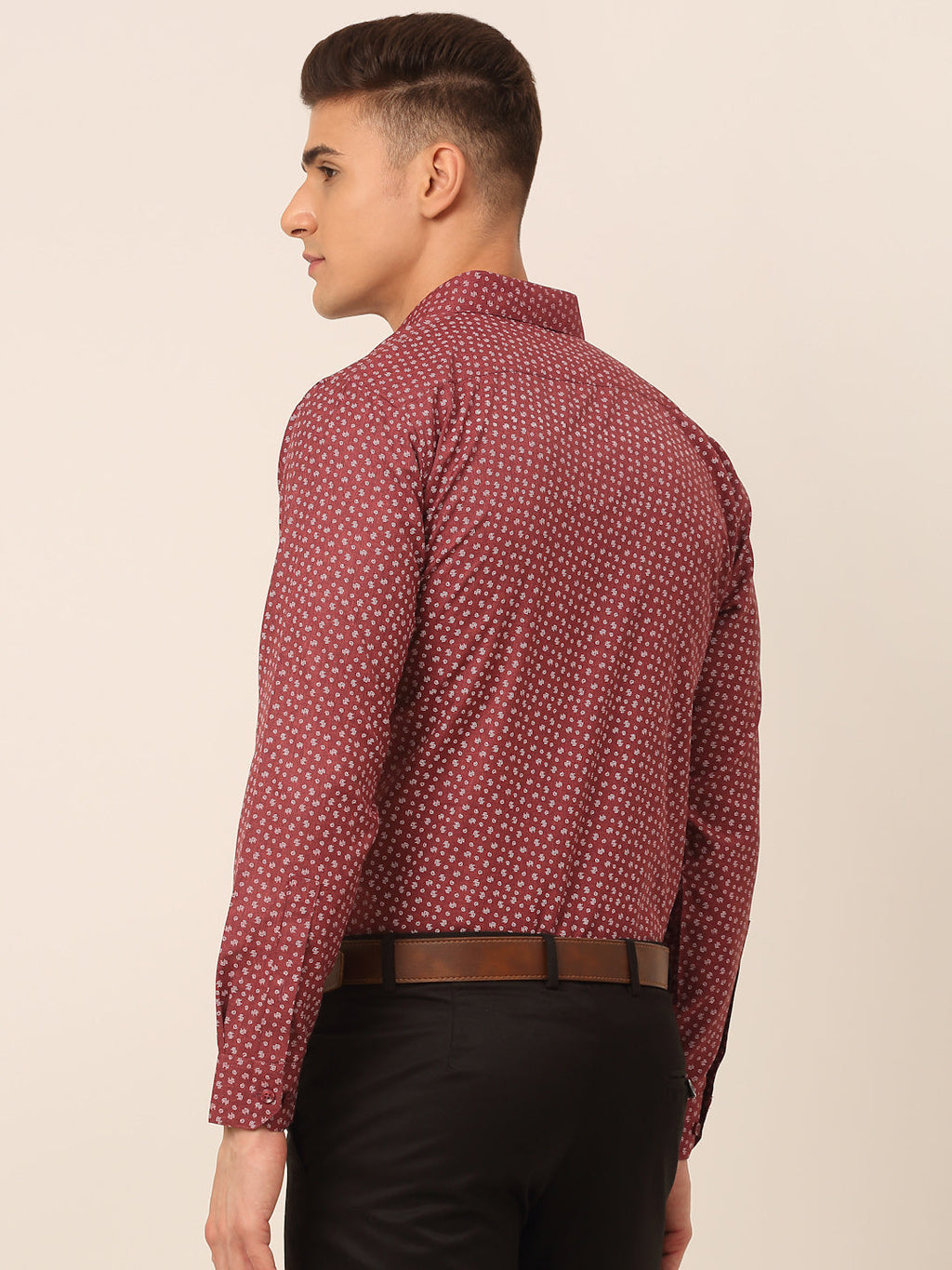 Jainish Men's Maroon Classic Printed Formal Shirt | Grocsy