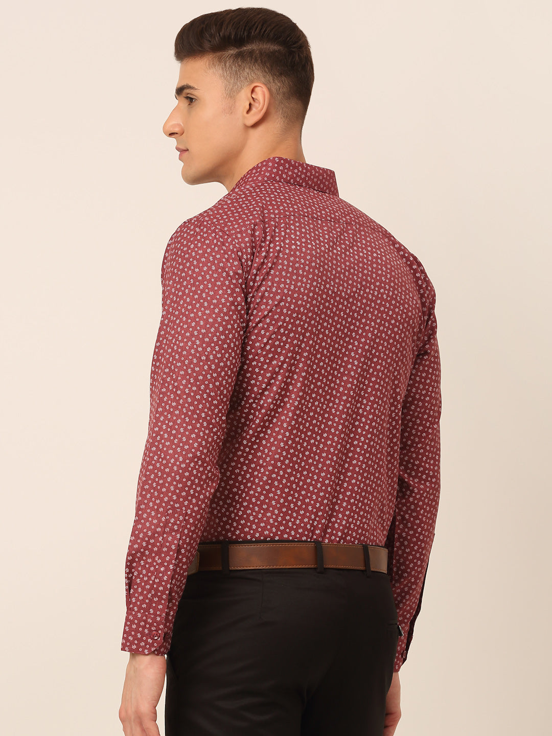 Jainish Men's Maroon Classic Printed Formal Shirt | Grocsy