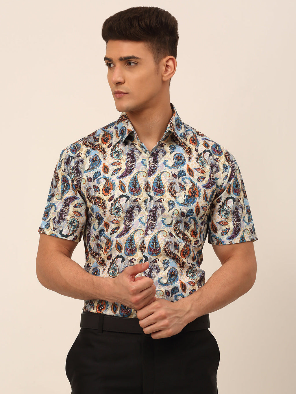 Jainish Men's Cotton Printed Formal Shirts - Multi | Grocsy