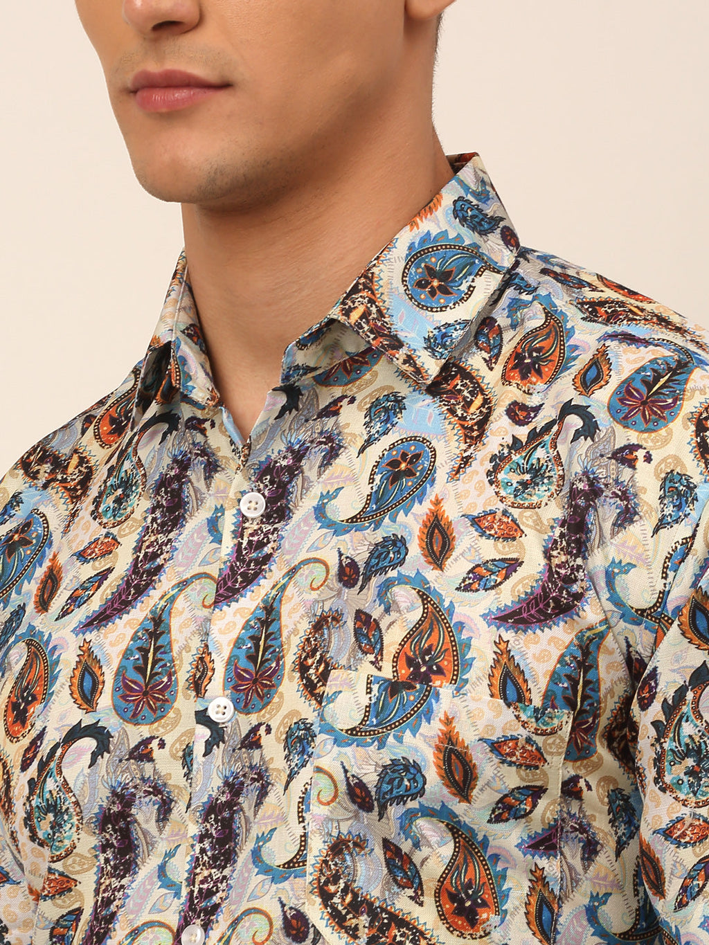 Jainish Men's Cotton Printed Formal Shirts - Multi | Grocsy