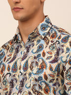 Jainish Men's Cotton Printed Formal Shirts - Multi | Grocsy
