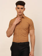 Jainish Men's Mens Brought Checked Formal shirts - Mustard | Grocsy