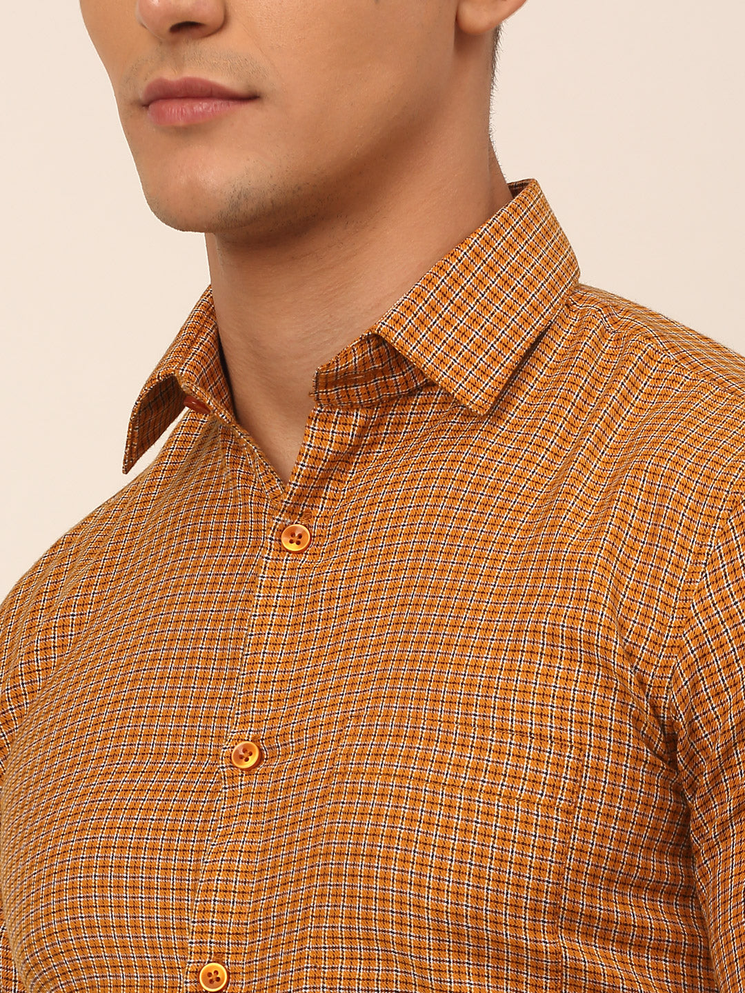 Jainish Men's Mens Brought Checked Formal shirts - Mustard | Grocsy