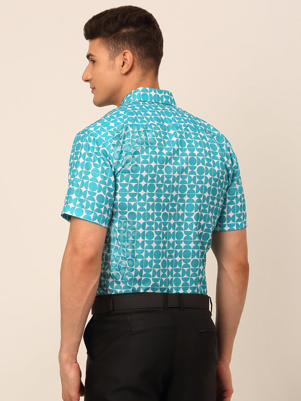 Jainish Men's Cotton Printed Formal Shirts - Aqua | Grocsy