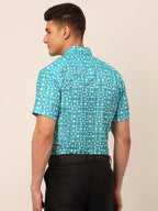 Jainish Men's Cotton Printed Formal Shirts - Aqua | Grocsy
