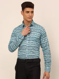 Jainish Men's Cotton Printed Formal Shirts - Sky Blue | Grocsy