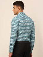 Jainish Men's Cotton Printed Formal Shirts - Sky Blue | Grocsy
