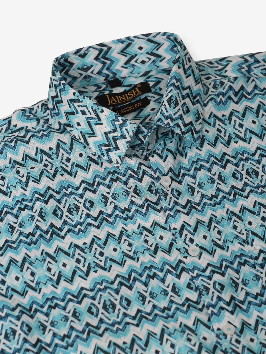 Jainish Men's Cotton Printed Formal Shirts - Sky Blue | Grocsy