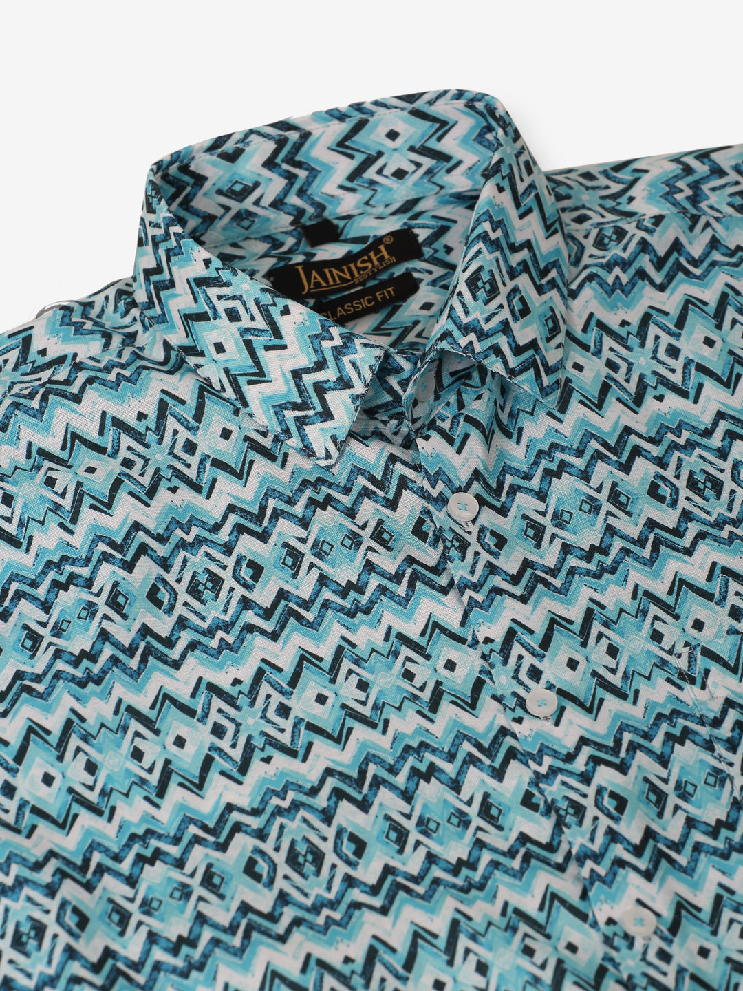 Jainish Men's Cotton Printed Formal Shirts - Sky Blue | Grocsy