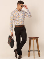 Jainish Men's Cotton Printed Formal Shirts - White-Grey | Grocsy