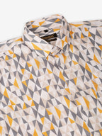 Jainish Men's Cotton Printed Formal Shirts - White-Grey | Grocsy