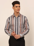 Jainish Men's Cotton Striped Formal Shirts - Brown | Grocsy