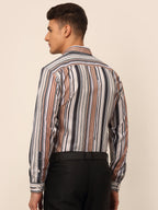 Jainish Men's Cotton Striped Formal Shirts - Brown | Grocsy