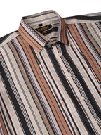Jainish Men's Cotton Striped Formal Shirts - Brown | Grocsy