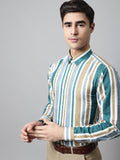 Jainish Men's Green Classic Striped Formal Shirt | Grocsy