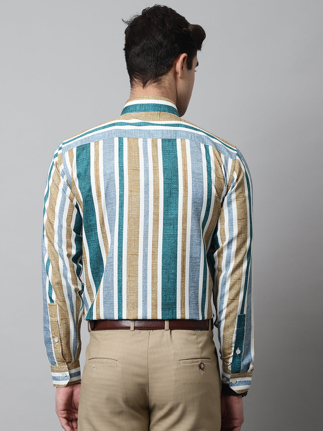 Jainish Men's Green Classic Striped Formal Shirt | Grocsy
